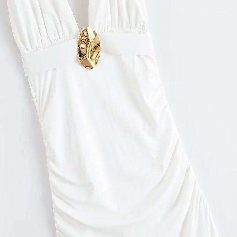 Kaslead New Arrival Women's Clothing Fashion Style Fashion Silm Ruched Halterneck Sleeveless Dress 1026226