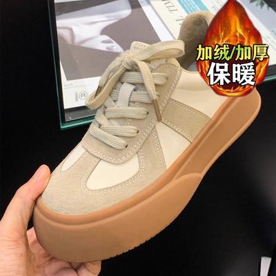 Кроссовки из бархата в стиле ретро для женщин, осень-зима 2025 года, новинка, тонкая бархатная круглая толстая подошва, подходящая по цвету, универсальные спортивные и леи