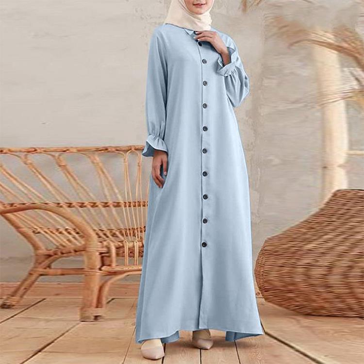 Women Autumn Muslim Baggy Long Dress Abaya Kaftan Full Sleeve Solid Oversized Maxi Sundress