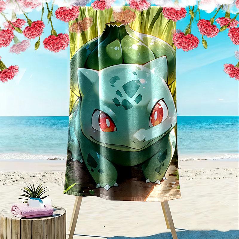 Bulbasaur Print Beach Towel, Large Soft Quick Dry Towel for Beach Camping Swimming