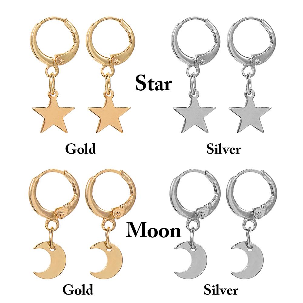 Gold Silver Color Tiny Moon Crescen Huggie Hoop Earring Ear-cuffs Ear Piercing Small Star Charms