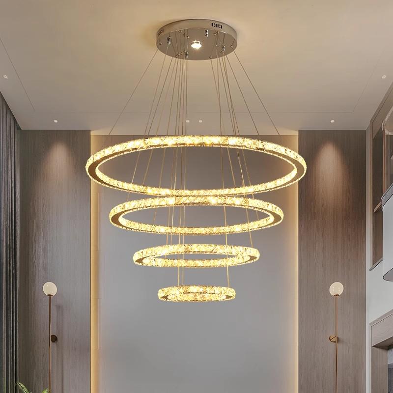 Nordic Crystal Ring LED Chandelier Luxury Stainless Steel Dimmable Pendant Lamp Kitchen Dining Room Ceiling Chandeliers Lighting