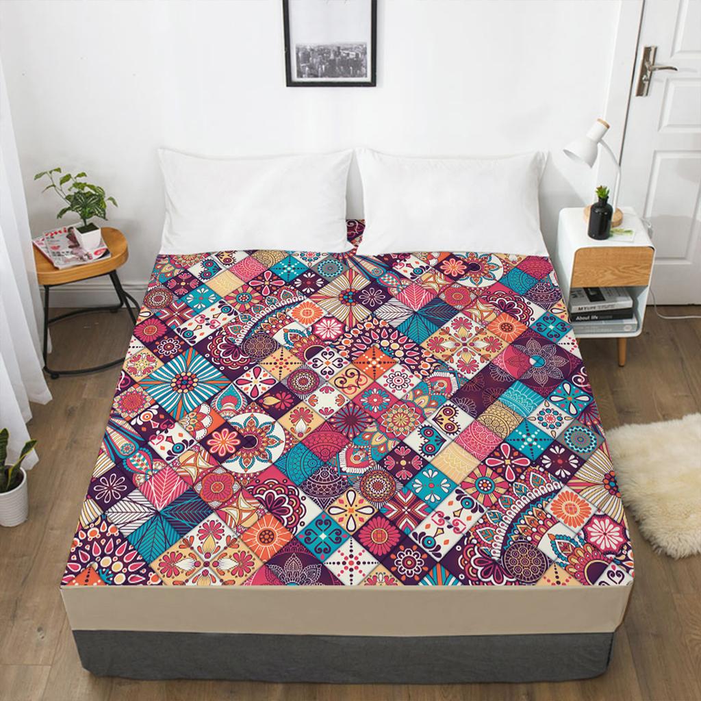 Home Textile 3D Printed Bohemian Pattern Fitted Sheet Mattress Cover Elastic Band Bed Sheet Pad Bedding