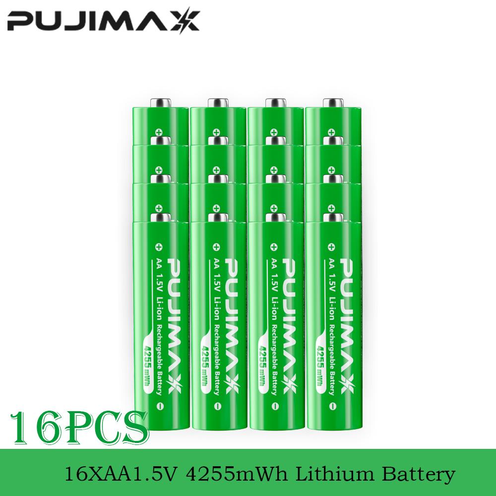 PUJIMAX Rechargeable Li-ion Battery 1.5V AA 4255mWh AAA 1100mWh+Charger for Clock Radio Video Game Digital Camera AA AAA Battery
