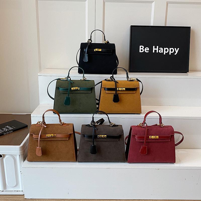 Textured suede large-capacity Kelly bag 2026 new Korean fashion temperament versatile single shoulder messenger women's bag