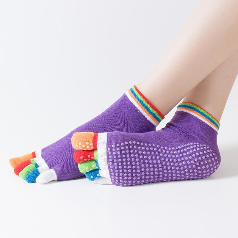 1Pair Candy Color Yoga Socks Rainbow Five-Toe Split Professional Non-Slip Dance Socks Yoga Dancers Socks Indoor Training Socks