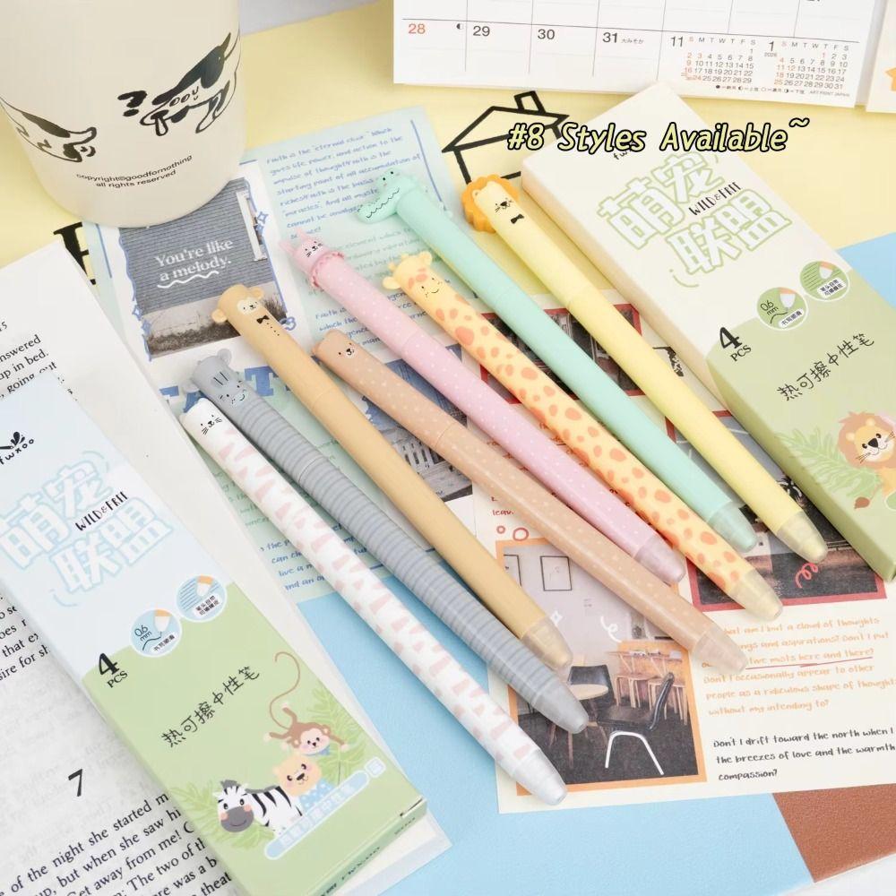 4 шт./Коробка 0,5 мм Синие Чернила Гелевая Ручка Вращающаяся Нейтральная Ручка Мультяшная Стираемая Ручка Студенты