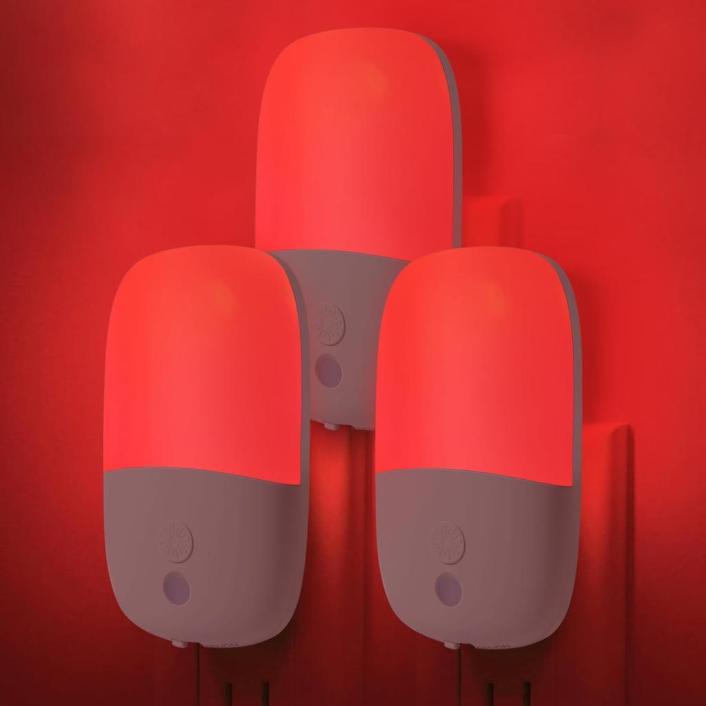 670nm Red Night Light with Retractable Plug [4 Pack] - Zero Blue Light, with Dusk to Dawn Sensor - Auto On/Off 0.3W LED Night Light Plug into Wall