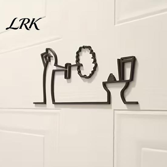 Настенное искусство для гостиной, забавная табличка для ванной, 3D-печатное минималистичное линейное изображение унитаза, уникальное искусство, черный современный декор для ванной комнаты