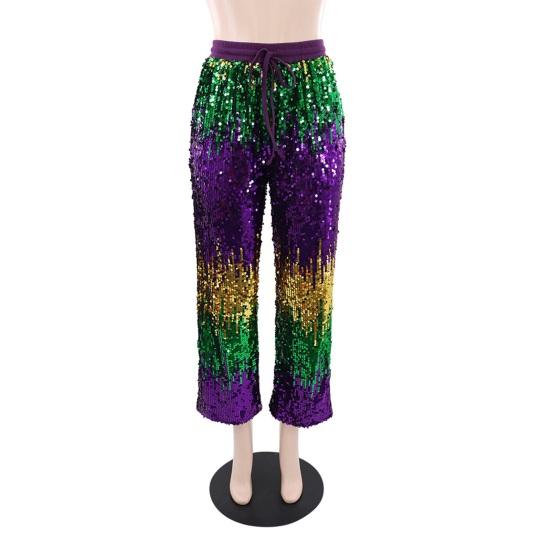 Женские брюки с эластичной талией, регулируемые на шнурке, прямые, широкие брюки с блестящими пайетками, повседневная одежда для отдыха и работы