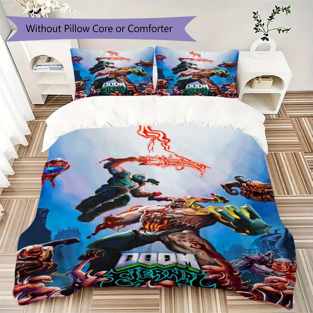 Retro DOOM Pattern Bedding,Quilt Set Quilt Cover Pillowcase Home Birthday Gift (1*duvet cover+2*pillowcase,without core)SSJT0917256