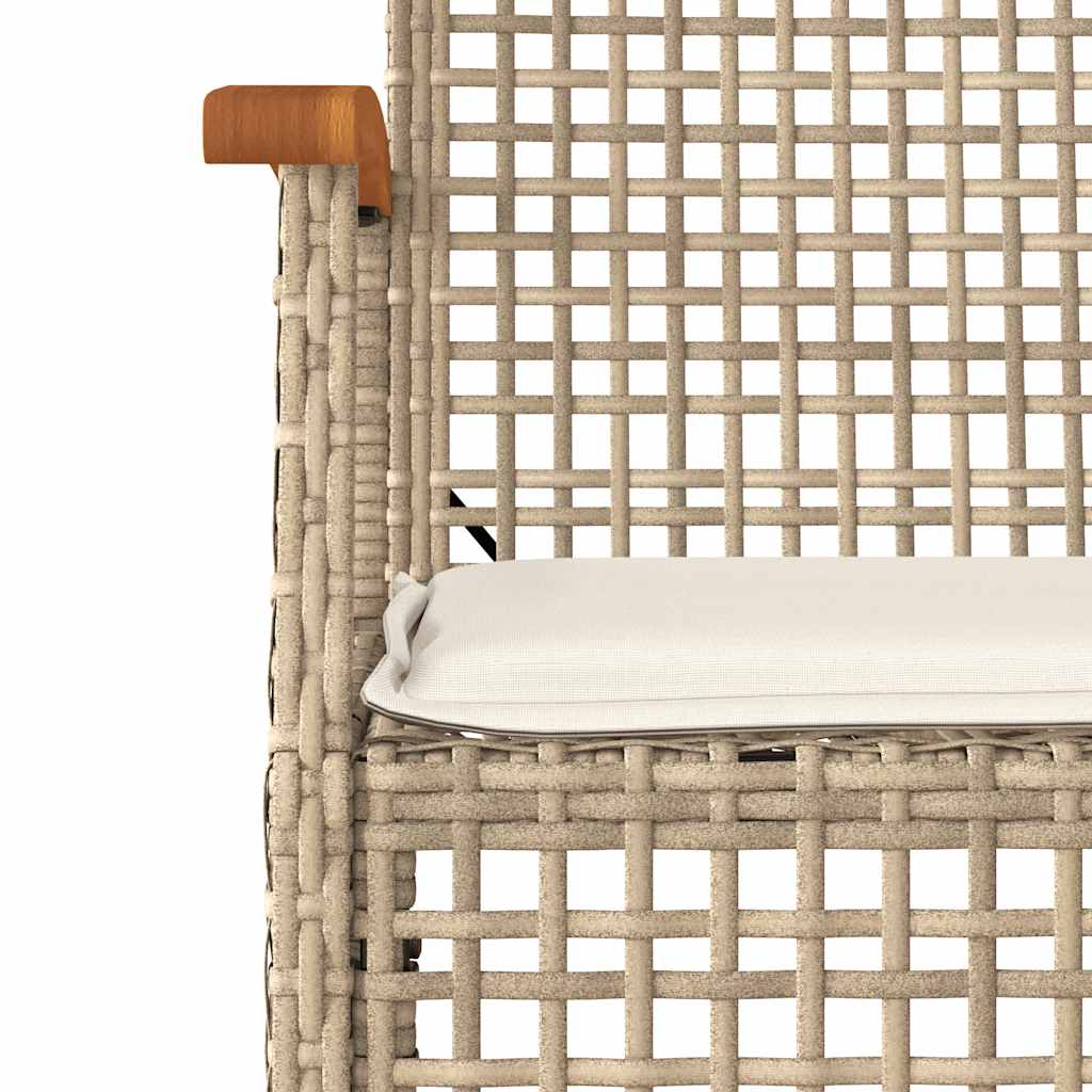 Garden Chairs with Cushions 2 pcs Beige Poly Rattan & Acacia Wood