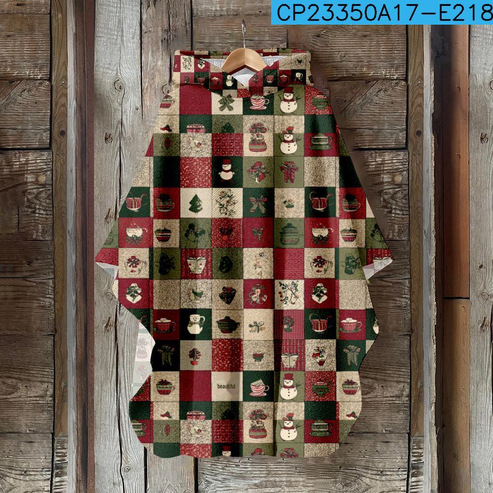 Женский плащ с капюшоном с 3D цифровой печатью – Рождественский винтажный стиль