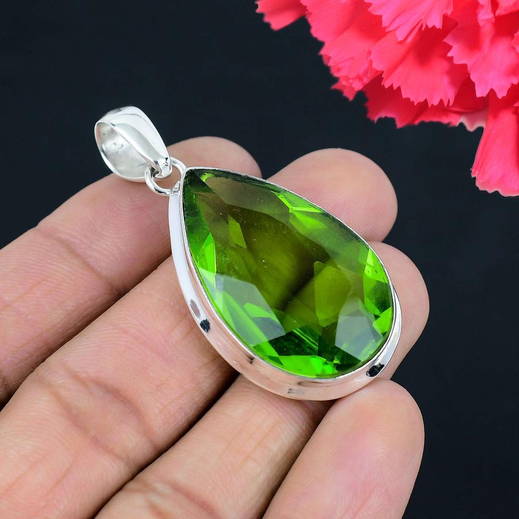 Подвеска из драгоценного камня перидот, твердая подвеска из стерлингового серебра 925 пробы, ювелирный подарок для унисекс