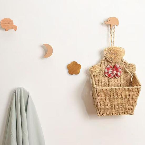 Wooden Wall Hook Lightweight Adhesive Hook with Natural Wood Grain Design Hook for Items Kids Schoolbags Hats