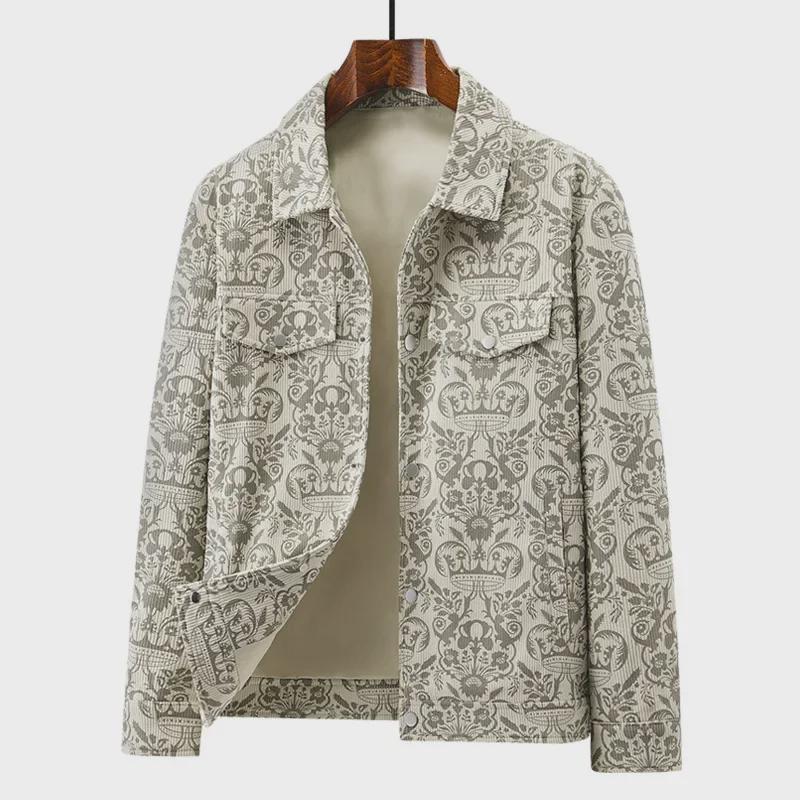 Men's Trendy Corduroy Jacket: Lapel, Full-Print, Spring/Autumn Casual Wear