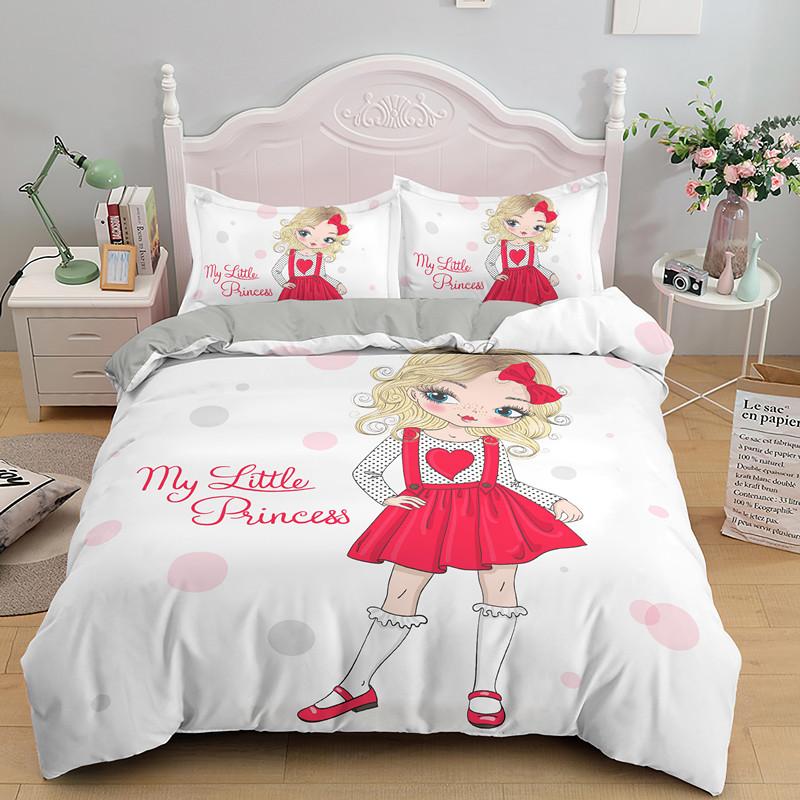 Мультяшный милый пододеяльник для девочек King Queen с милым рисунком для маленьких девочек, комплект постельного белья, розовый, симпатичный, 2/3 шт., полиэстер, пододеяльник