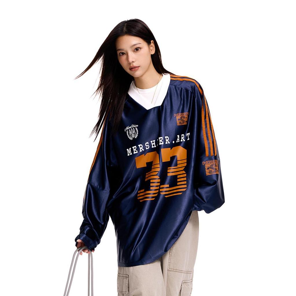 Степень льда №. 33 Мужская ретро мотоциклетная джерси с длинным рукавом, дышащая бейсбольная футболка