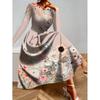 Womens Purple Floral Print Long Sleeve Maxi Dress - Elegant Party In Milk Silk Fabric