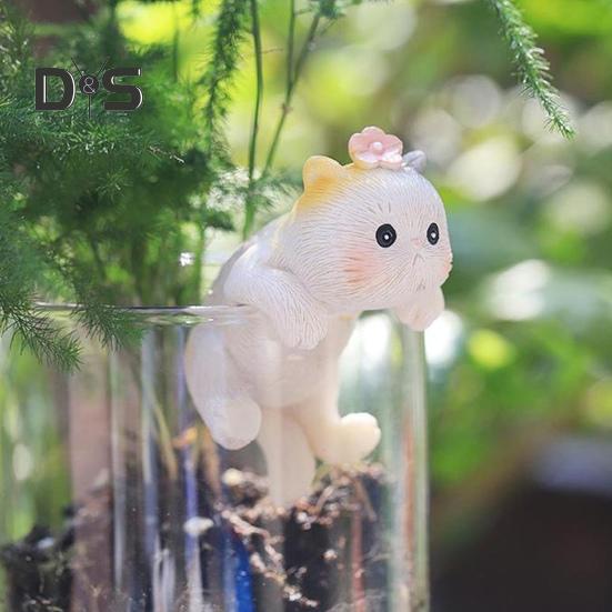 Миниатюрные подвесные фигурки кошек, ваза для цветочного горшка, держатель для котенка из смолы, вешалка для горшка, статуэтка кошки для террариума с бахромой, украшения для сада фей
