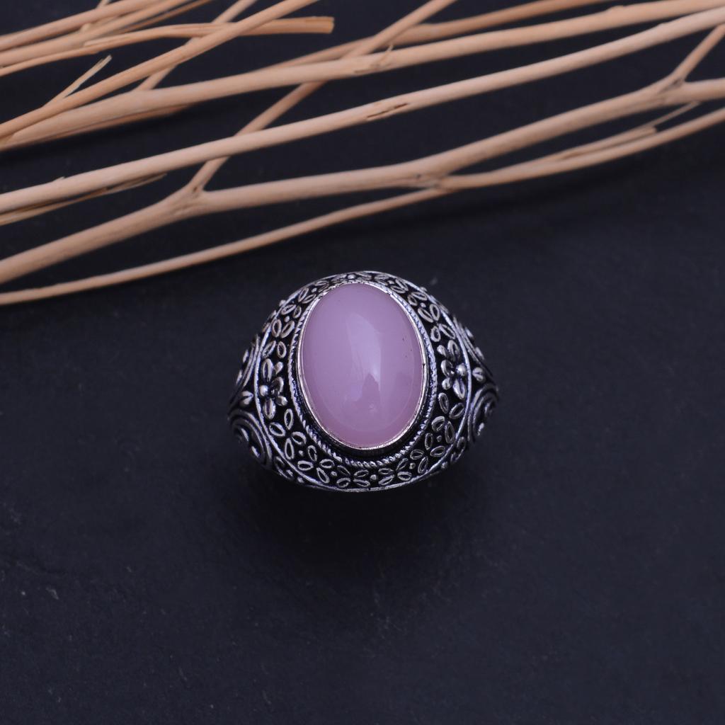Натуральный камень Розовый Кварц Ручной работы Кольцо из стерлингового серебра 925 пробы Размер 10.25 G4F48
