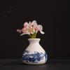 Chinese Style Bonsai Pot Small Blue and White Porcelains Vase, Mini Chinoiserie Bud Vintage Ceramic Decorative Desktop Planter Oriental Handmade
