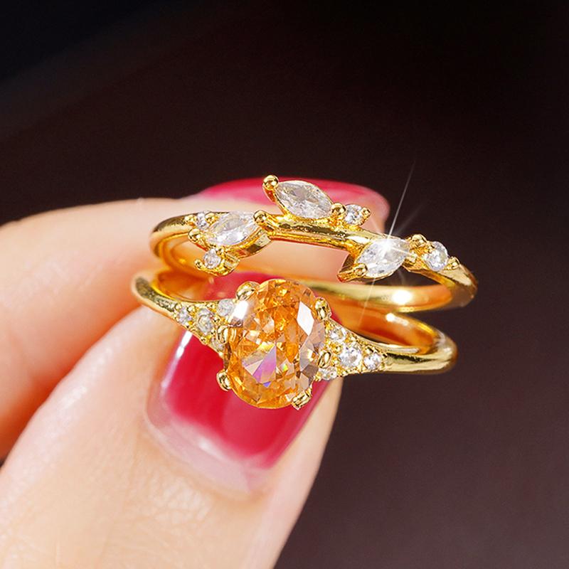 Набор женских колец Huitan Temperament с фианитами цвета шампанского, изысканные аксессуары для свадебной вечеринки, ювелирные изделия в подарок