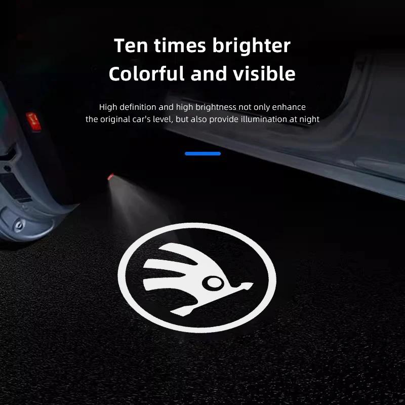 AEA1 Car Door Welcome Light LED HD Projector Lamp Decoration For Skoda Octavia Superb Rapid Kodiaq Karoq Fabia Kamiq Enyaq Yeti Scala