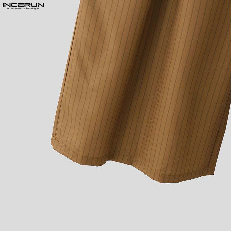 INCERUN Men Striped Sets Cutout Cropped Tops and Long Pants Trousers Casual Suits