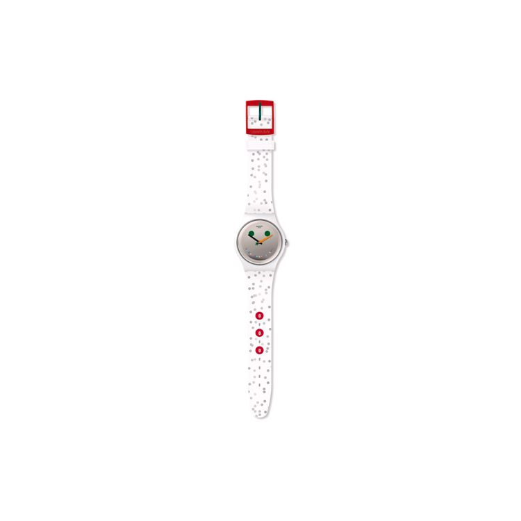 Swatch Кварцевые часы Маленький снеговик Модный веселый стиль 41 мм Серый циферблат Пластиковый корпус Силиконовый ремешок Унисекс часы SUOZ260S