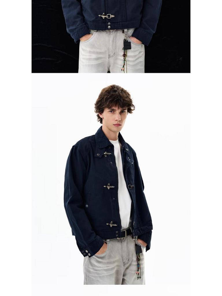 Мужская осенняя повседневная куртка на металлической кнопке и крючке