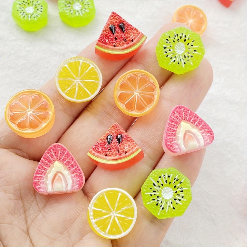 [20 Vibrant Fruit Sticks] 20 Vibrant 3D Fruit Resin Sticks Set - Strawberry, Watermelon, Lemon, for DIY crafts, jewelry making,