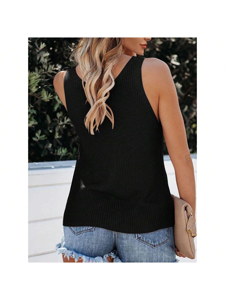 Women's Sleeveless V Neck Sweater Vest Loose Knit Cami Tank Top for Spring Summer