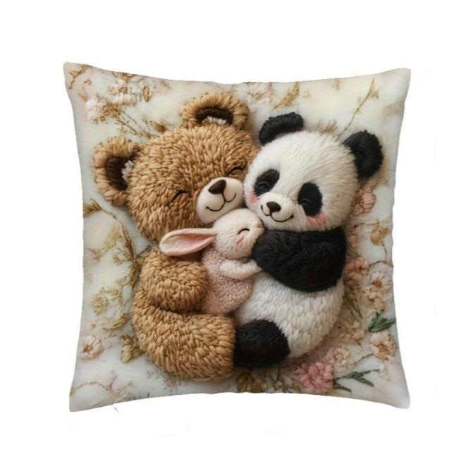 1 шт., 2D плоская печать, милый дизайн панды, обнимающей дизайн, наволочка - Мягкая, удобная и гладкая полиэфирная ткань