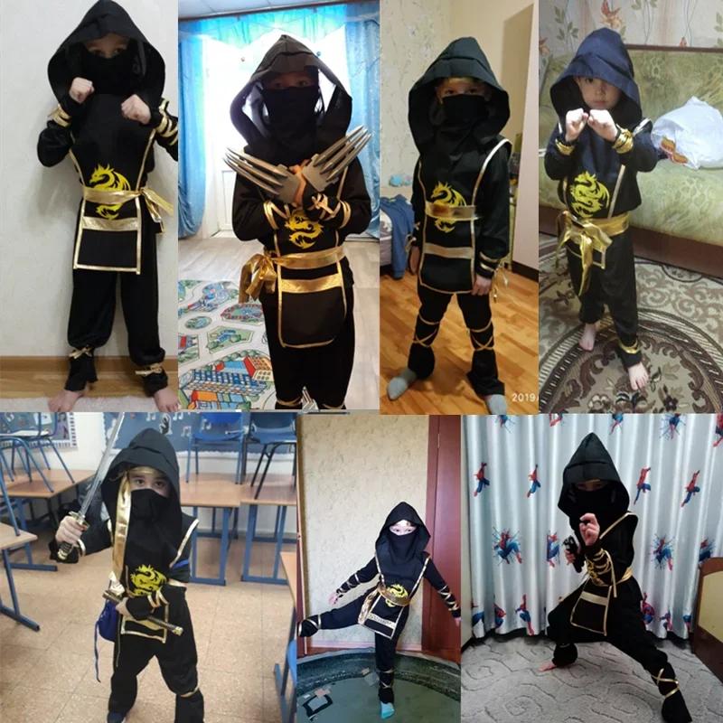 3-12 лет Мальчики Японское аниме Самурай Ниндзя Косплей Костюм Детский Праздничная Тематическая Вечеринка Маска Комбинезон для Переодевания и Ролевых Игр