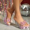 Rhinestone Wedge Heel 11CM Nightclub High Heels Slippers Women's Shoes Catwalk Pole Dance Shoes Crystal Sole
