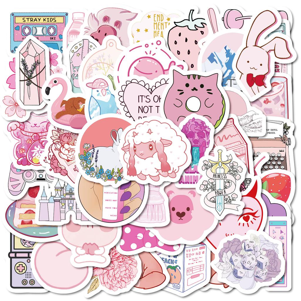 50 Наклейки «Девочковая пудровая серия», смешивай и сочетай, супер милые мультяшные наклейки с розовой акулой, нарисованные вручную, для DIY ручного аккаунта
