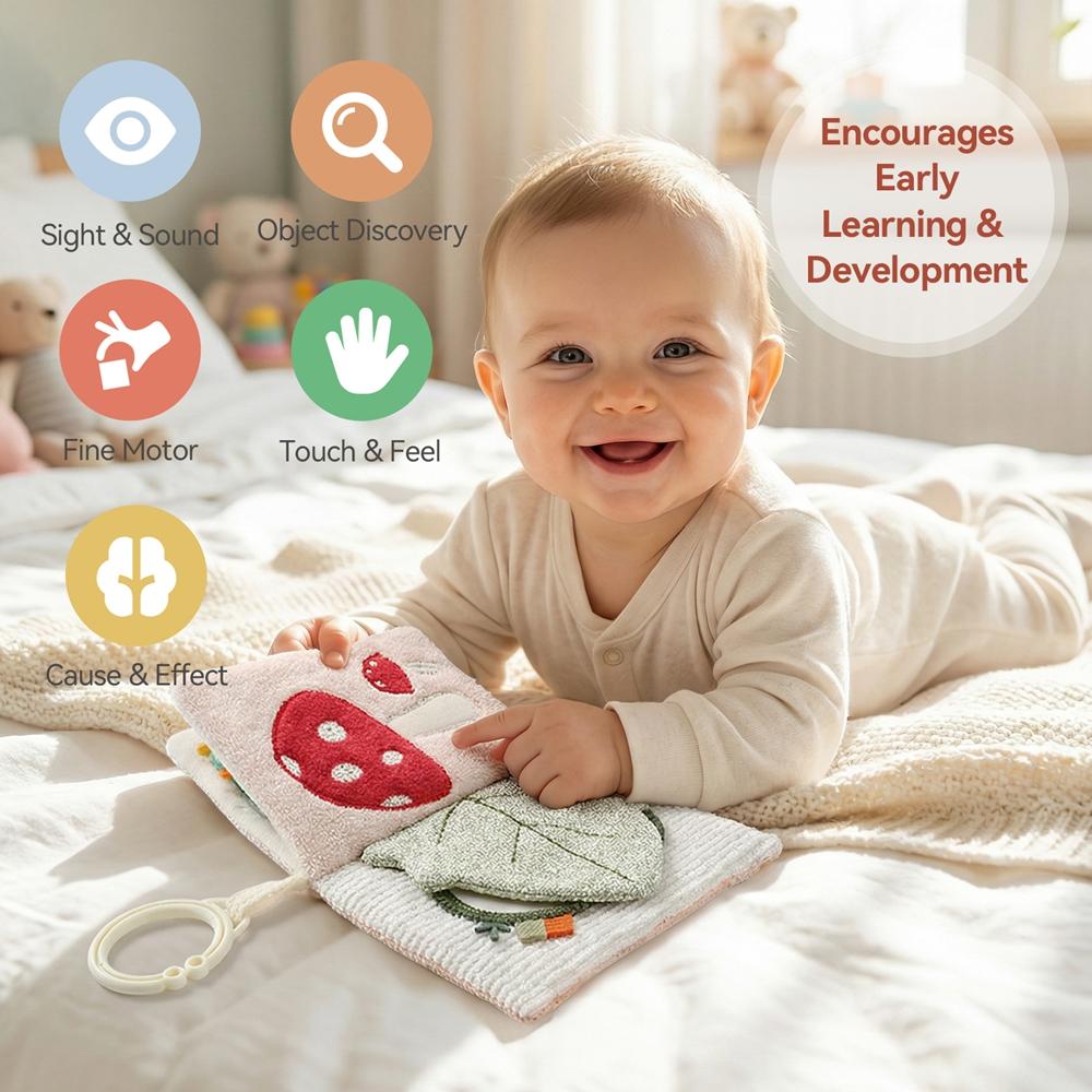 Baby Cloth Book With Bear  Goose Sensory Crinkle Activity Book With Mirror Teether And Hanging Ring Early Educational Toys
