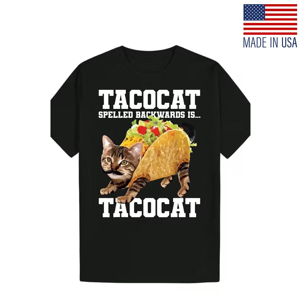 Men's Funny Taco Cat Spanish Wordplay T-Shirt - Tabby Cat & Taco Design with "TA