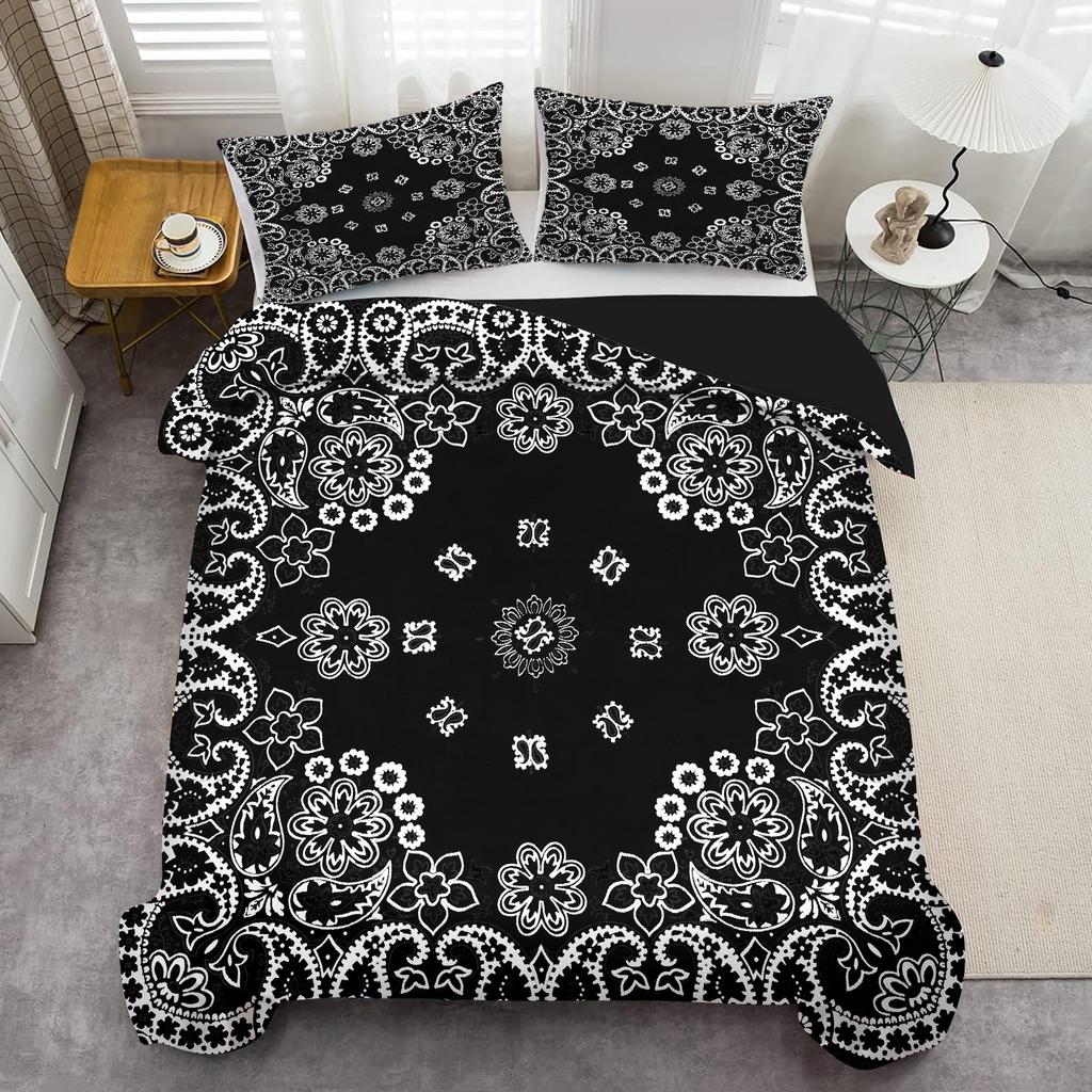 Classic Black Paisley Art Flower 3D Printed Quilt Cover Vintage Bedding Cover Home Polyester Textiles Duvet Cover Pillowcase