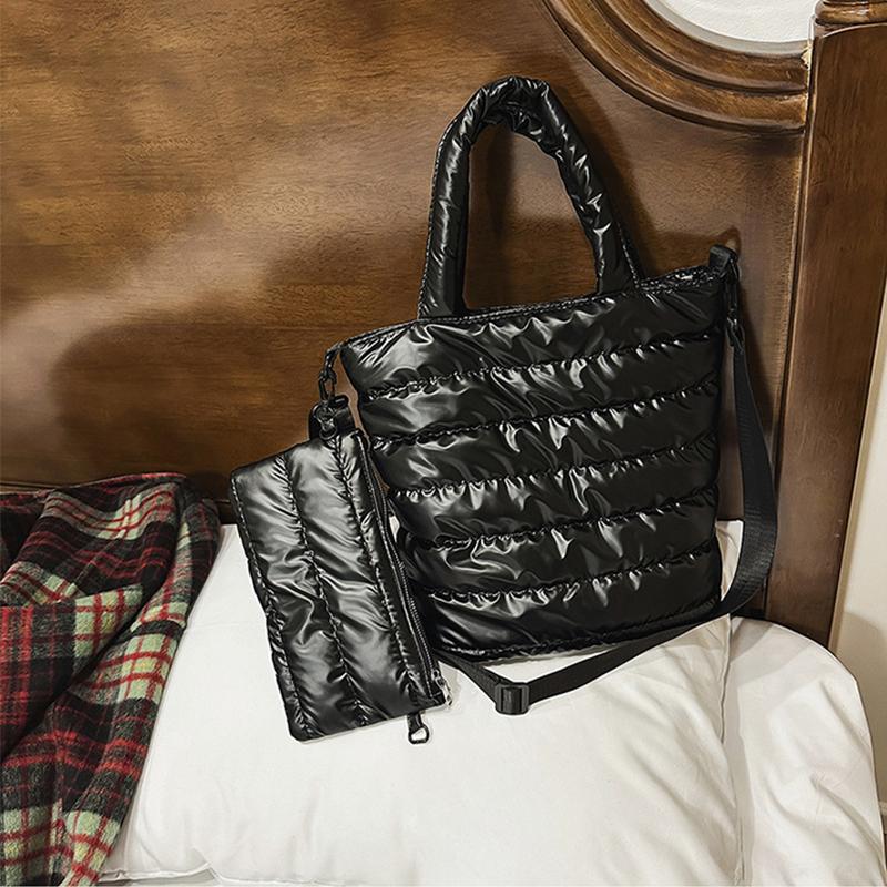 Зимняя стеганая сумка-тоут из хлопка для женщин, модная повседневная сумка-мессенджер, дизайнерская дутая сумка, большая вместительная сумка через плечо