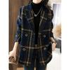 Tooxika осень и зима новый ретро британский стиль цветной клетчатый пиджак двубортный шерстяное пальто для женщин