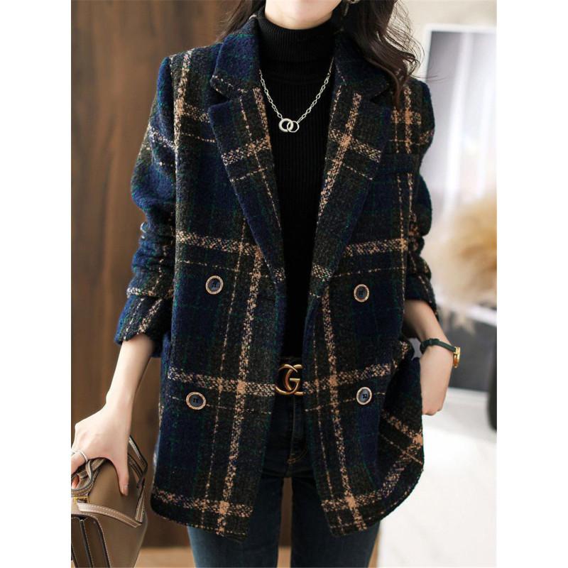Tooxika осень и зима новый ретро британский стиль цветной клетчатый пиджак двубортный шерстяное пальто для женщин