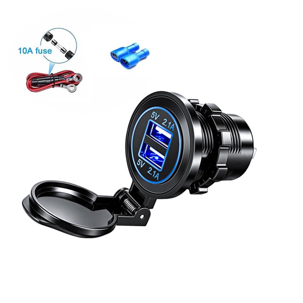 12/24V Dual USB Car Charger Waterproof Fast Quick Charge Adapter 5V 4.2A Phone Charger Socket for Motorcycle Vehicle Boat Truck