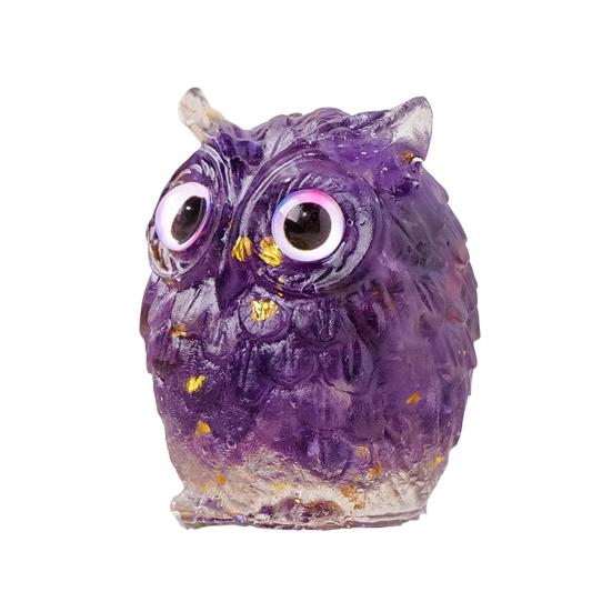 Natural Crystal Owl Ornament Handcrafted Resin Owl Figurine with Crystal Gravels Inside
