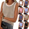 Женская модная повседневная футболка-топ без рукавов с круглым вырезом и цветными блоками, приталенная