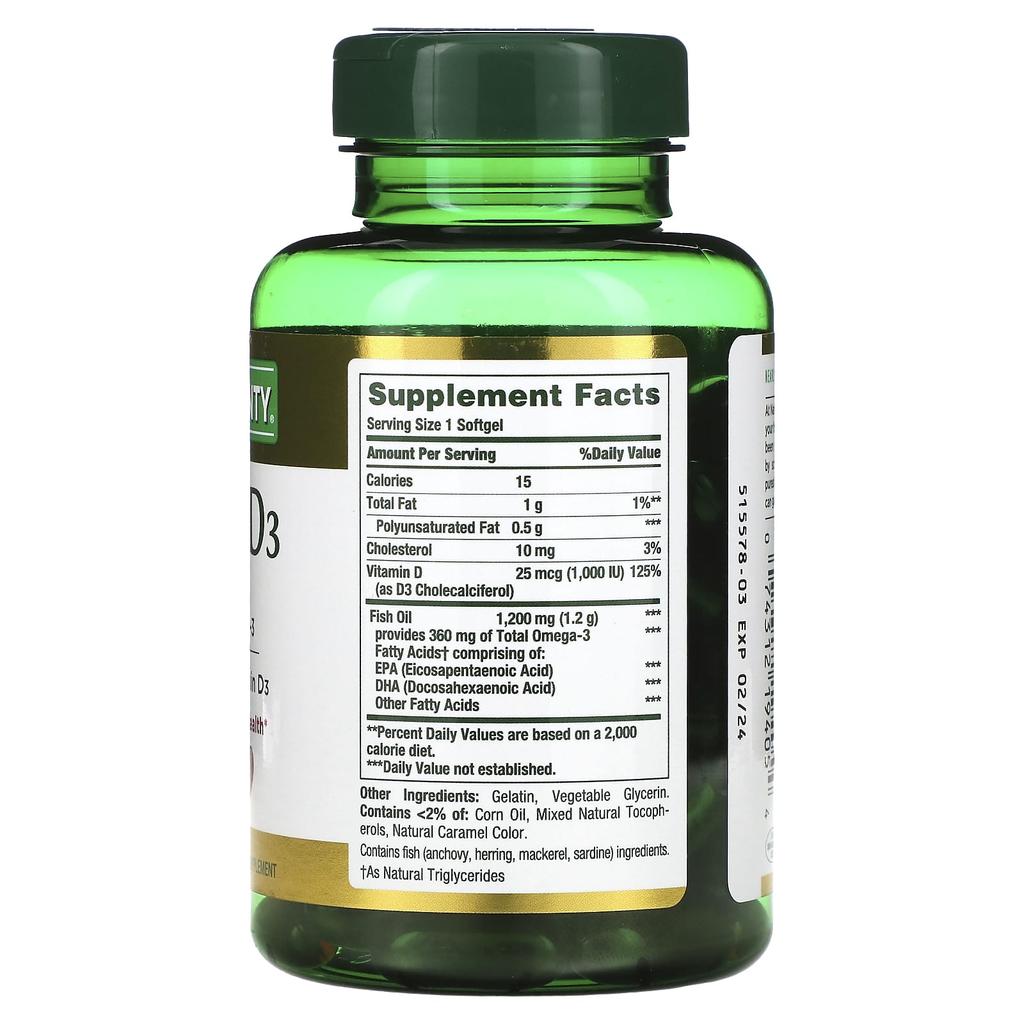 Nature's Bounty, Рыбий жир + D3, 90 быстродействующих мягких капсул