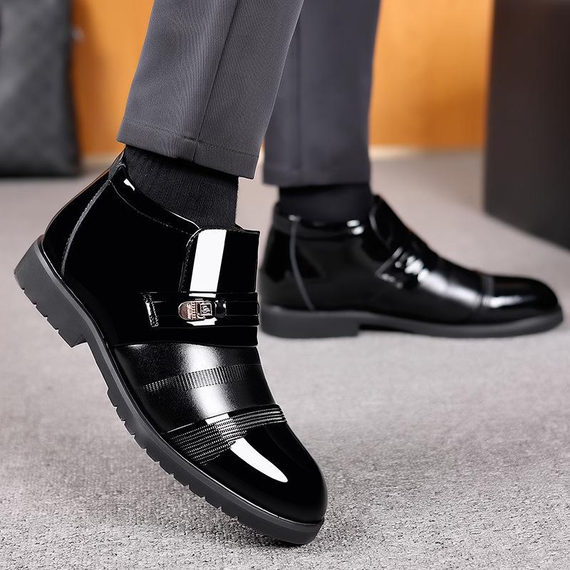 Мужские высокие кожаные туфли без застежек: Теплая, модная зимняя обувь для деловых и повседневных образов