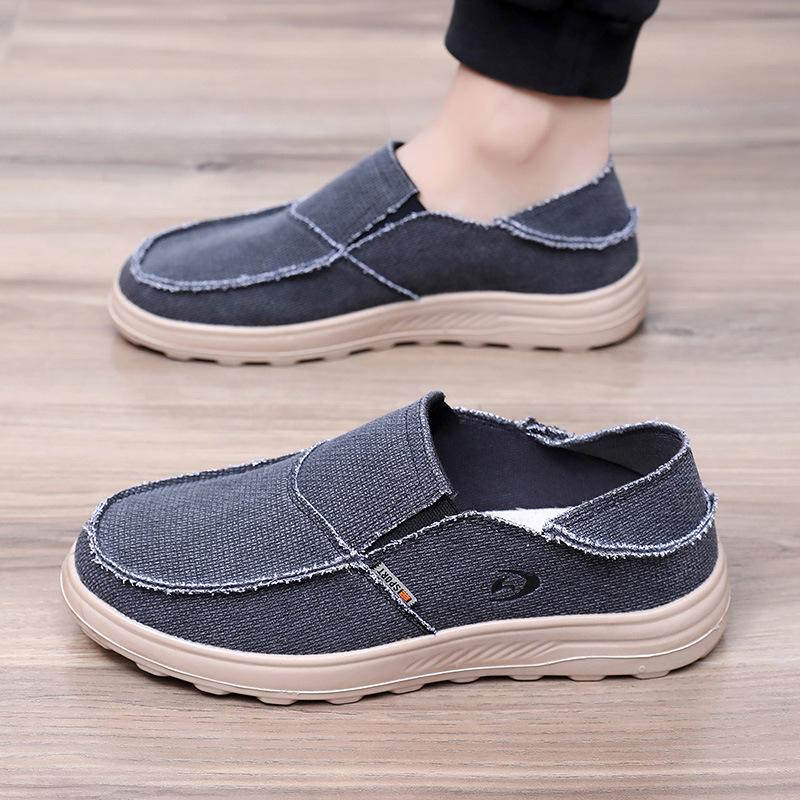 Весенние мужские повседневные парусиновые туфли без застежек, дышащие, легкие, двухцелевые, ленивые, одинарные туфли, удобные, с плоской подошвой