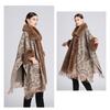 Зимняя женская куртка-накидка с шалью, жаккардовая куртка с меховым воротником, свободная твидовая куртка большого размера с рукавами семь точек